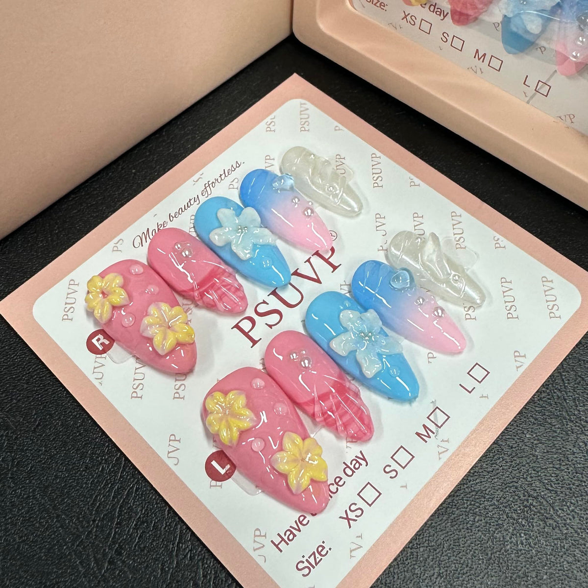 10Pcs Handmade Press On Nails 3D White Floral Luxury Diamond Coffin M