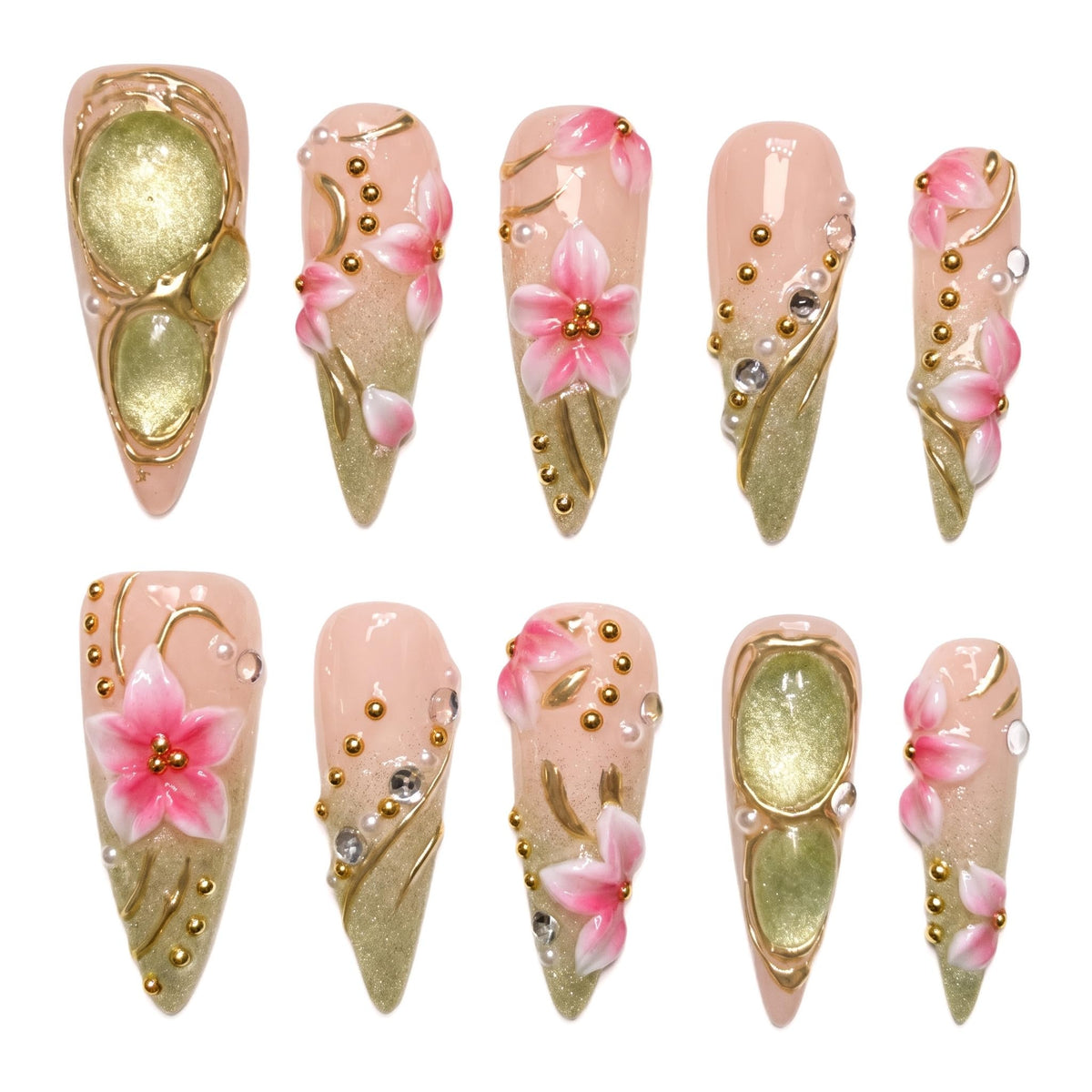Luxury Handmade Acrylic Press on Nails Long Stiletto French Tips Fake Nails