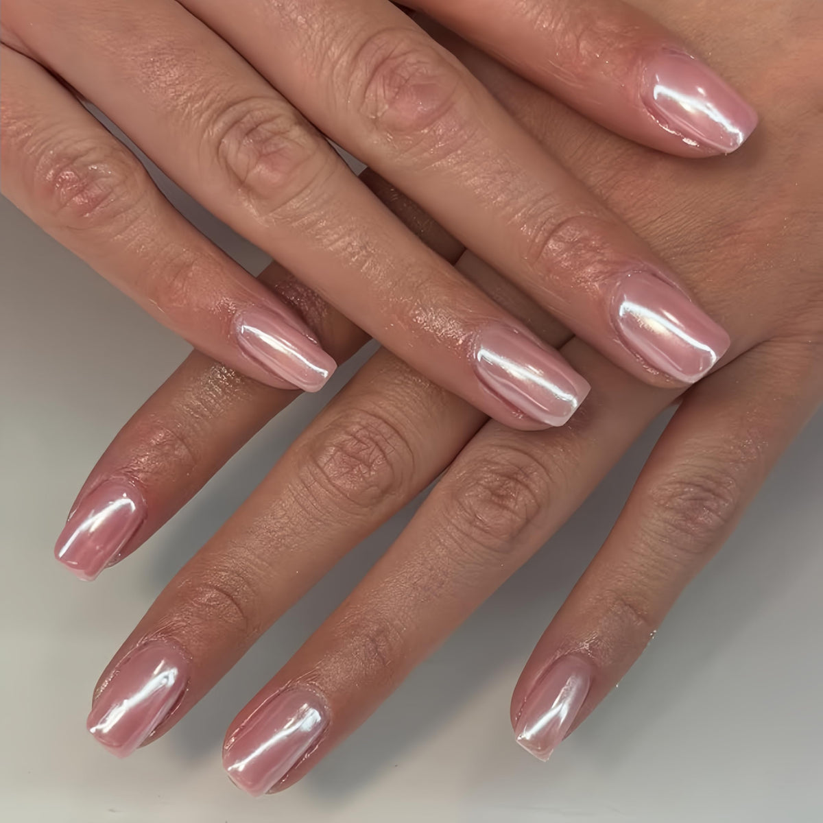White French Tip Press On Nails Almond - KQueenest Chrome Press On Nails Medium, Glazed Natural Light Nude Fake Nails Press on, Reusable Glue on Nails Stick On Nail for Women Bridal Wedding
