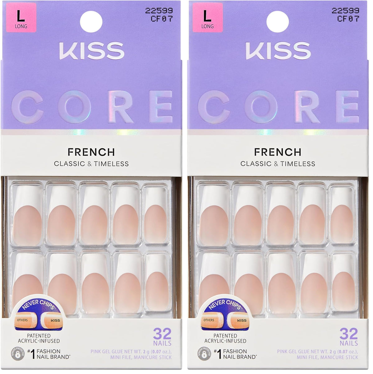 Kiss Core, Press On Nails, Nail glue included, 'Curiosity', White, Medium Size, Almond Shape, Includes 32 Nails, 2g Glue, 1 Manicure Stick, 1 Mini File