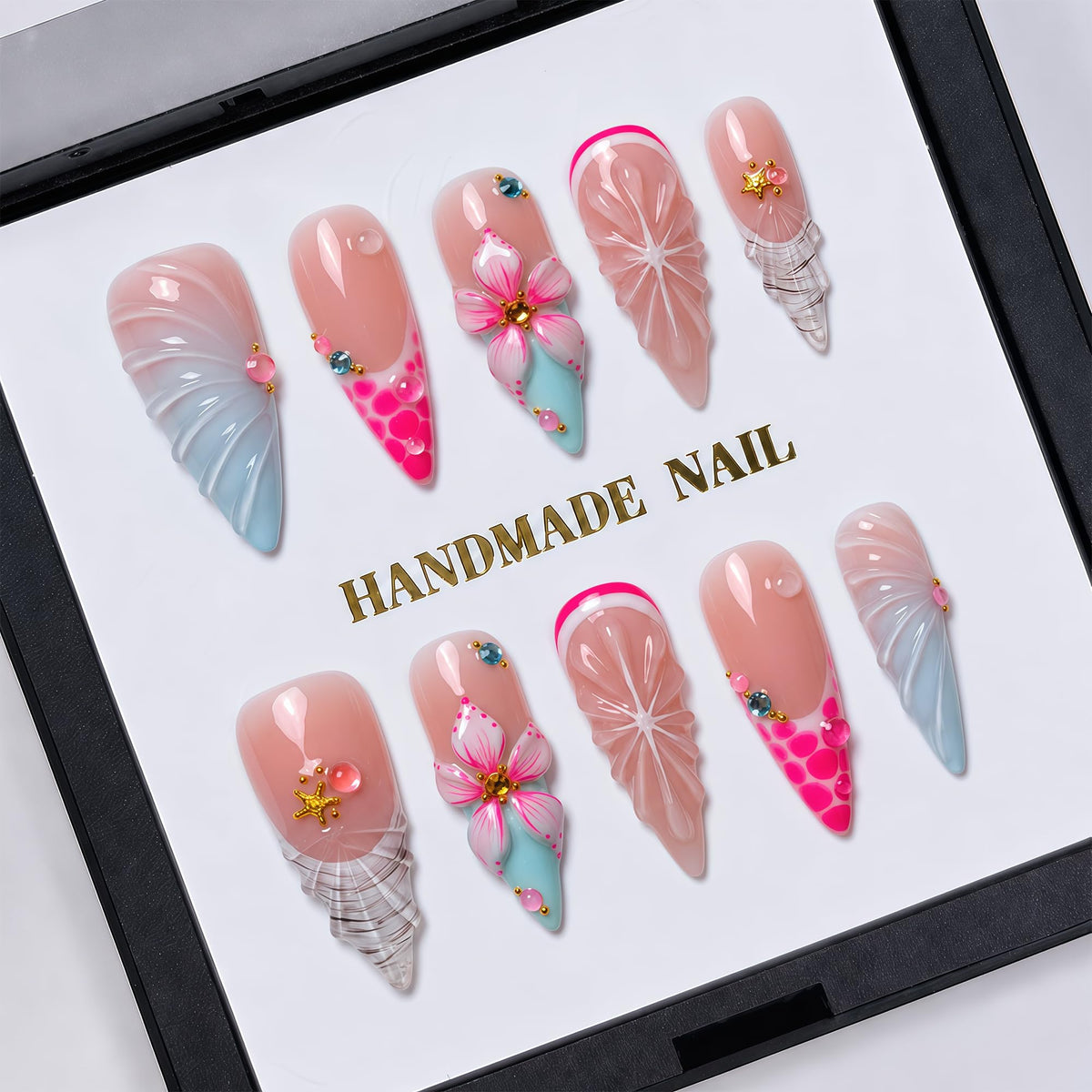 Luxury Handmade Nude Stiletto Press on Nails Long French Tip Nails