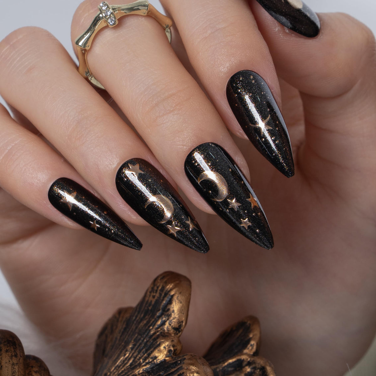 CurvLife Long French Tip Press On Nails, Pearl Rhinestones, Soft Gel