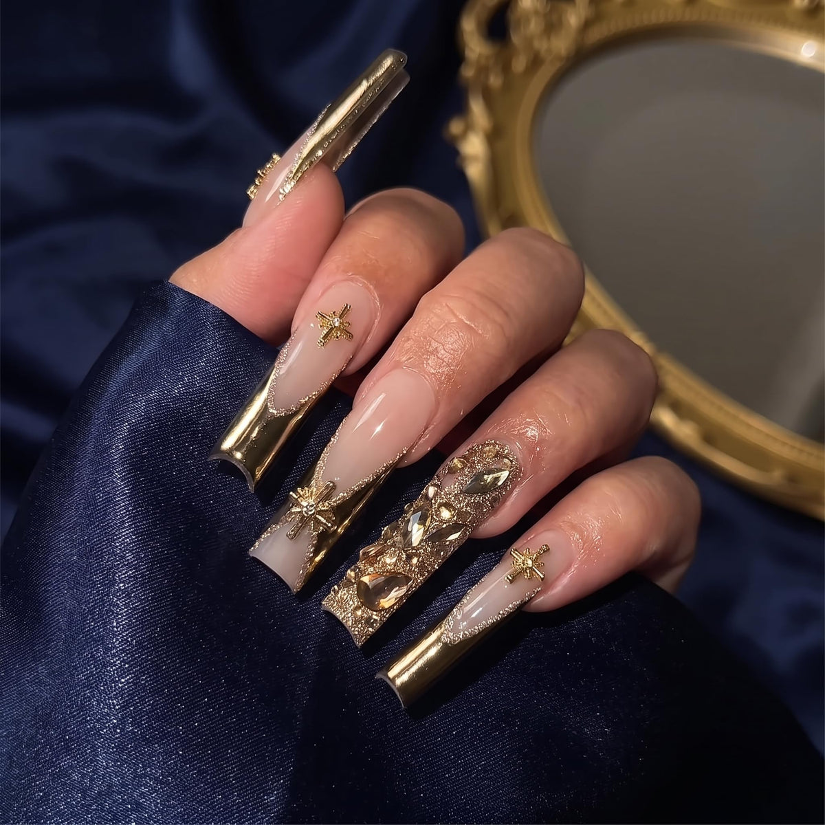 Coffin Press on Nails Long Acrylic Luxury Fake Nails 24pcs