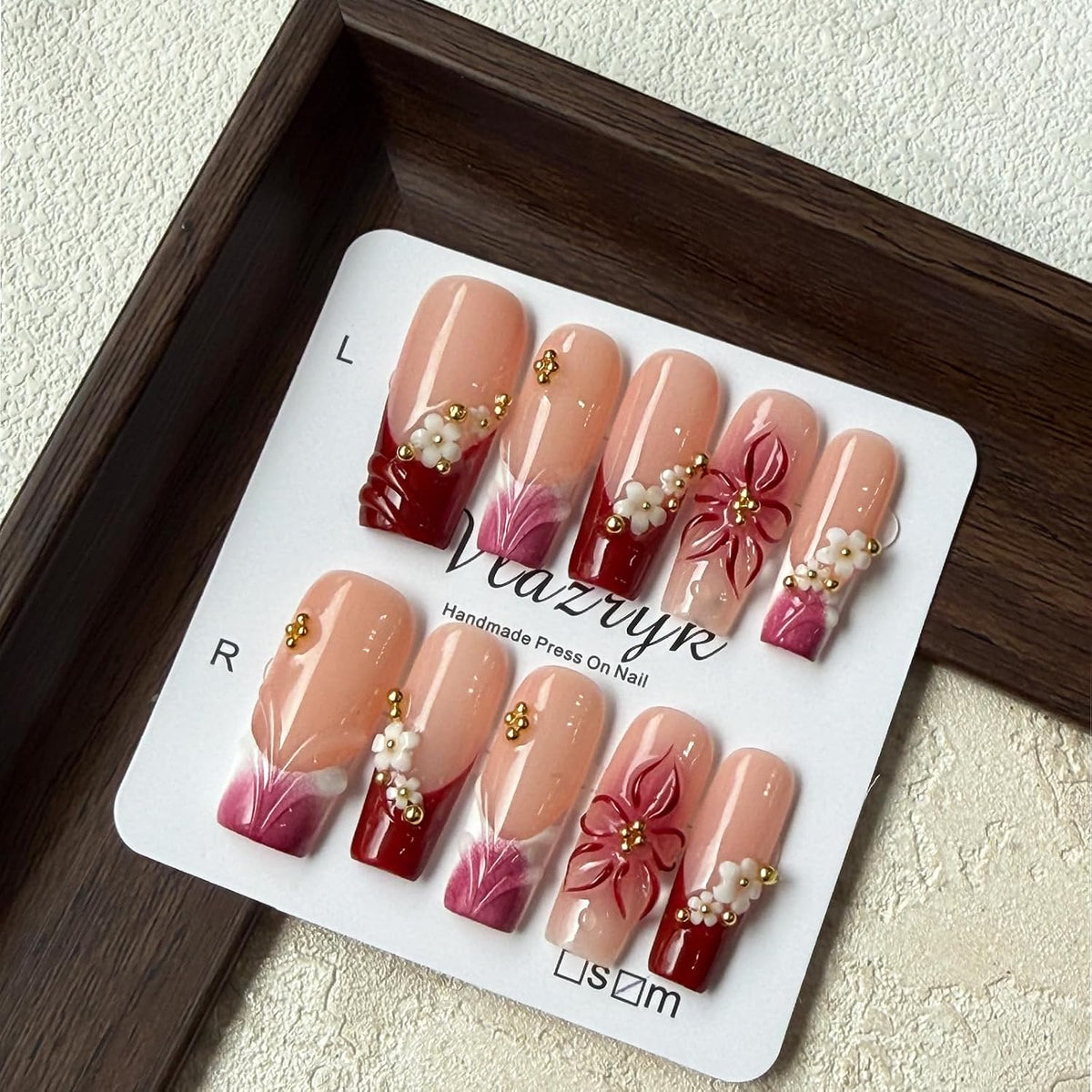 Nude Gradient Long Square Handmade French Tip Press On Nails