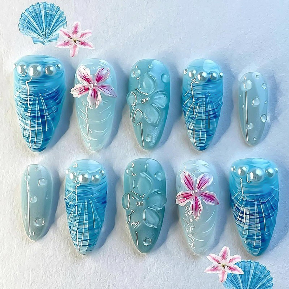 Press on Nails Medium Almond - 3D Gold Flower Vines with Rhinestone Fake Nails, Nude Pink Jelly Champagne Shimmer French Tip Bridal False Nails for Women, 30 Pcs