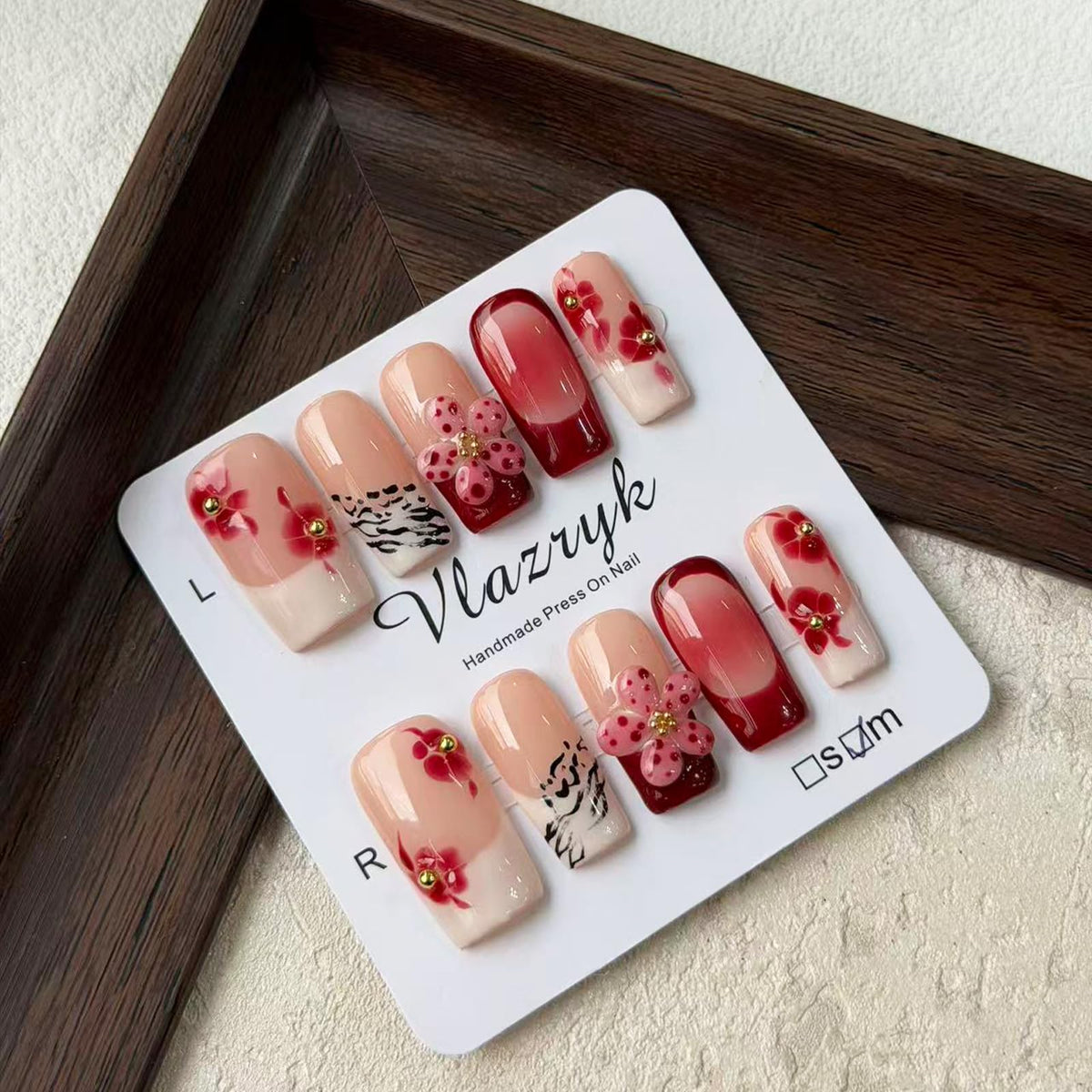 White Medium Square Handmade Press On Nails, French Tip 3D Heart Design