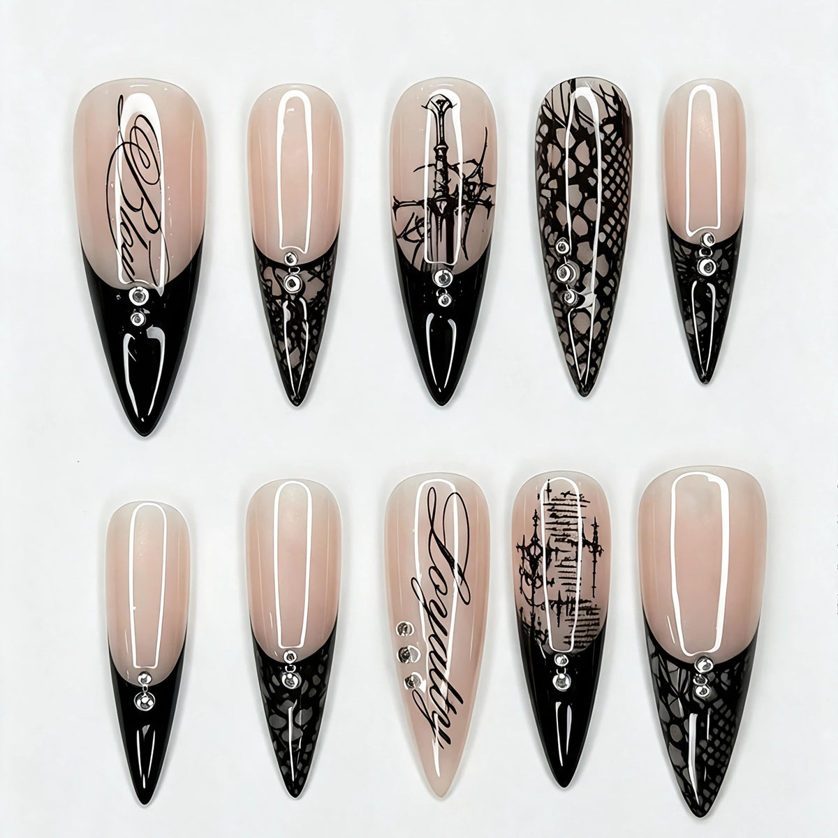 BABALAL Press On Nails Extra Long Stiletto Fake Nails Amber Tortoise Leopard Print 3D Metal Gold Swirl with Rhinestone Vintage Y2K Fall Luxury Glue On Nails