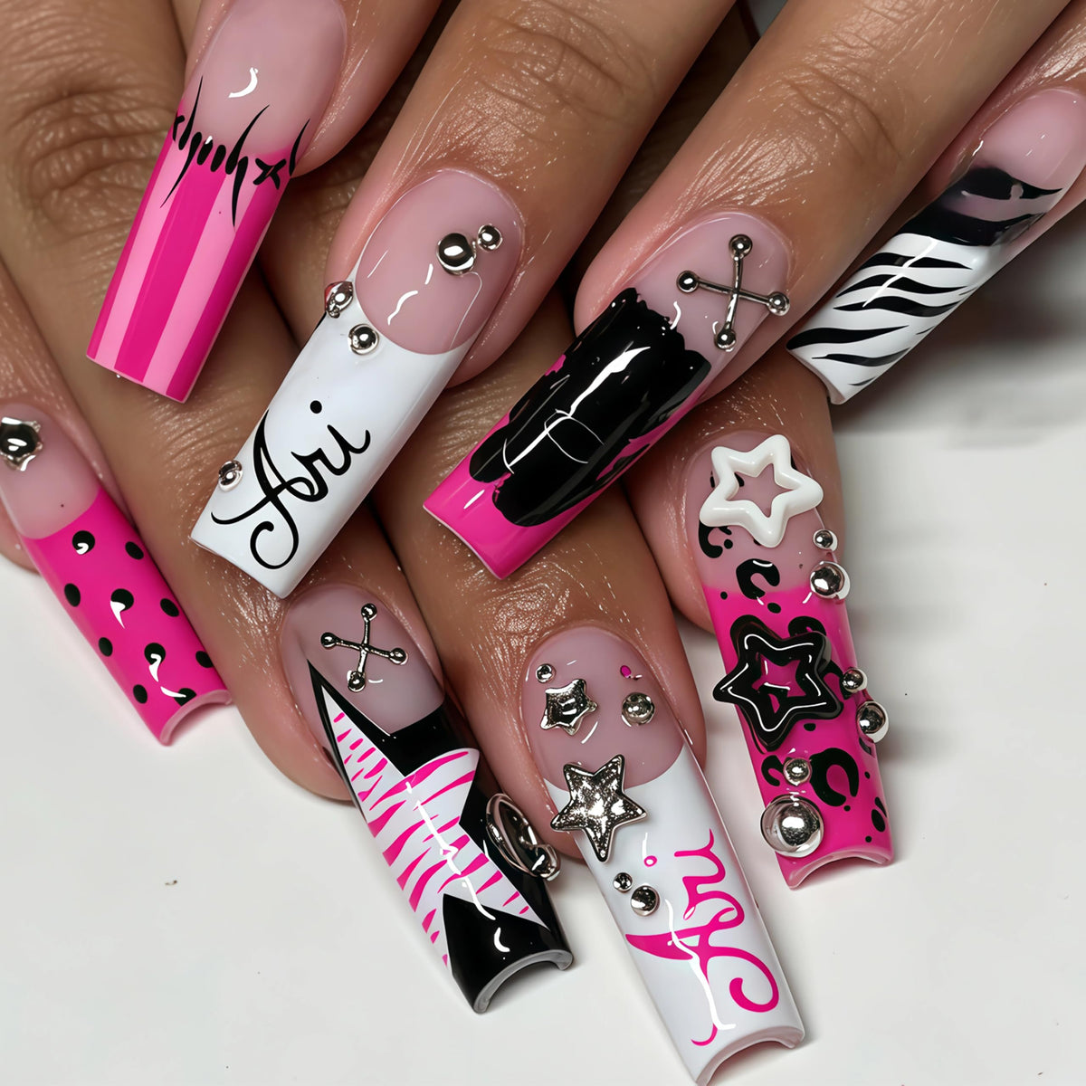 BABALAL Press On Nails Long Square Fake Nails Nude Pink White French Tip Lace Pearl Rhinestone Glossy Bridal Wedding Glue On Nails 24Pcs