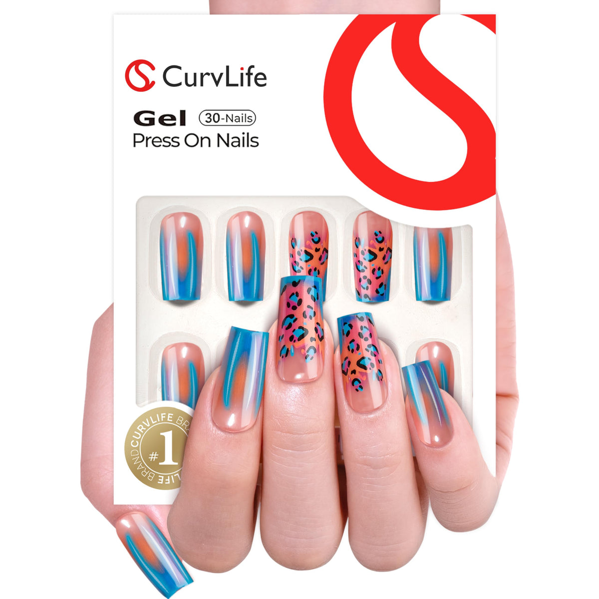CurvLife Long French Tip Press On Nails, Pearl Rhinestones, Soft Gel
