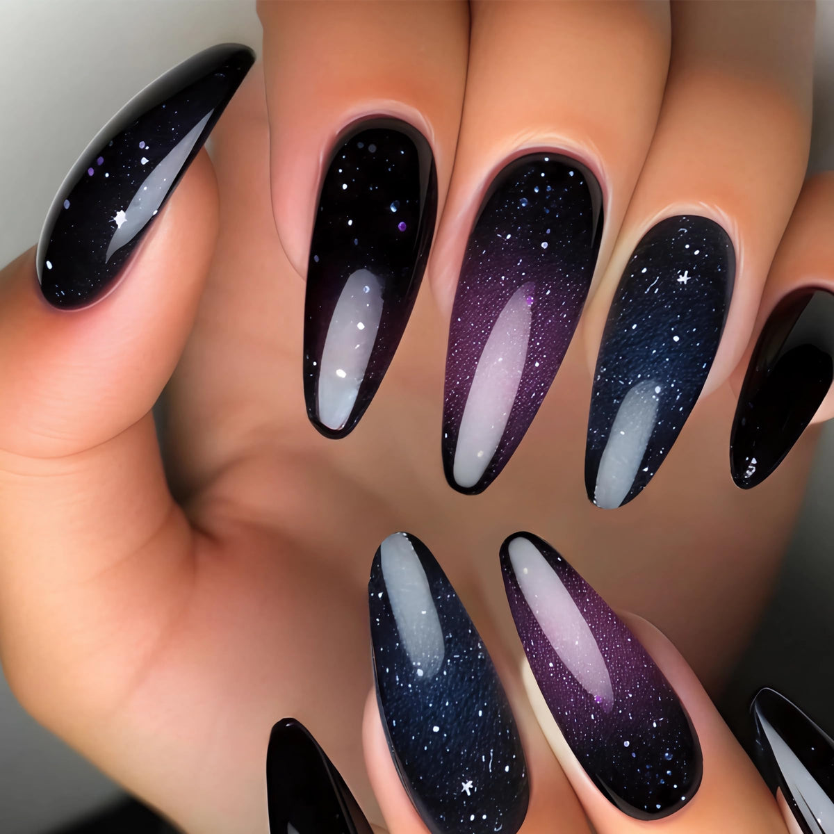 BABALAL Press On Nails - Medium Almond Fake Nails, Pink White Gradient, Rhinestone Gold Bangle, Glossy Coquette Wedding Bridal Glue On Nails 24Pcs