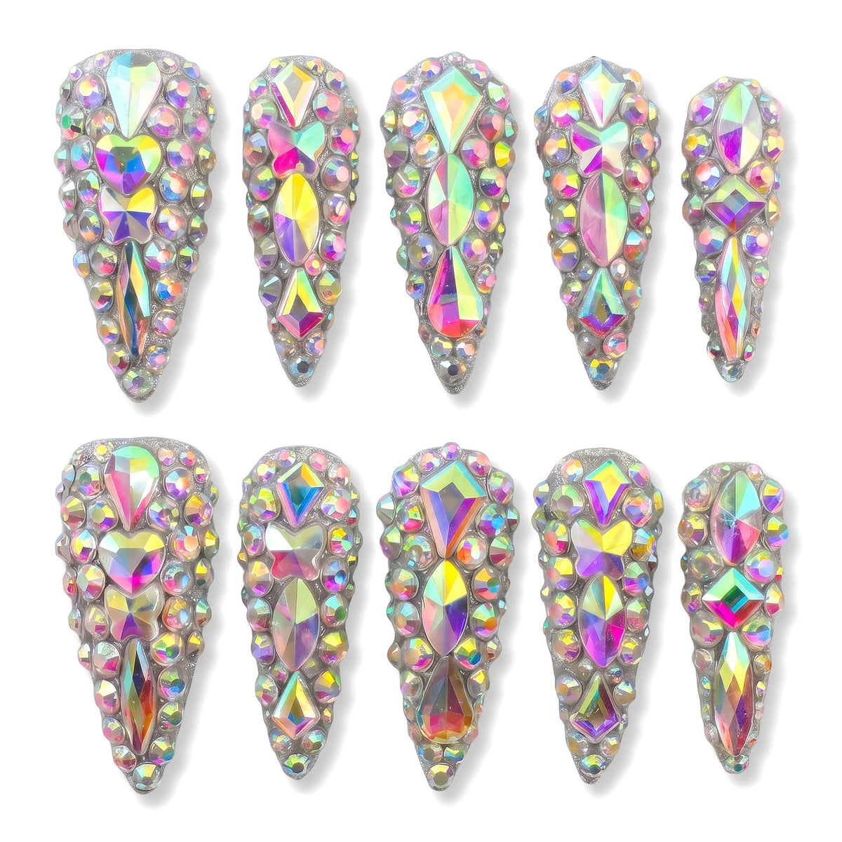 Long Stiletto Handmade Press on Nails 3D White Flower Charm 10Pcs Size M