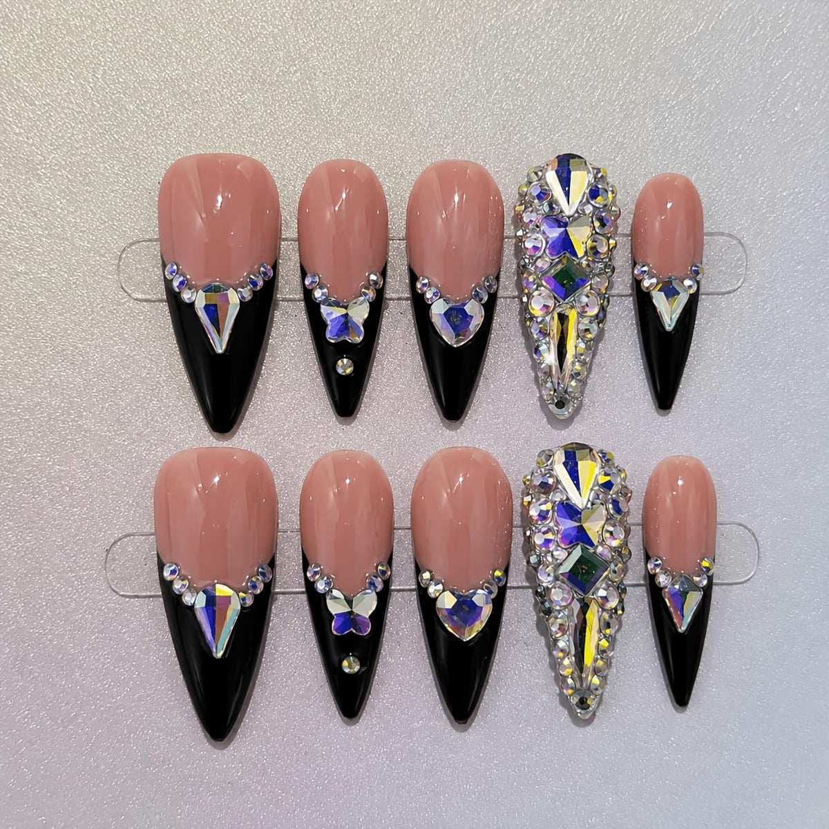 10 Pieces Luxury Acrylic Press On Nails Short Handmade Duck Nails, Pink Thickened False Nails, Rhinestone And 3D Red Lips, Reusable Fake Nails, Acrylic Nails (L)