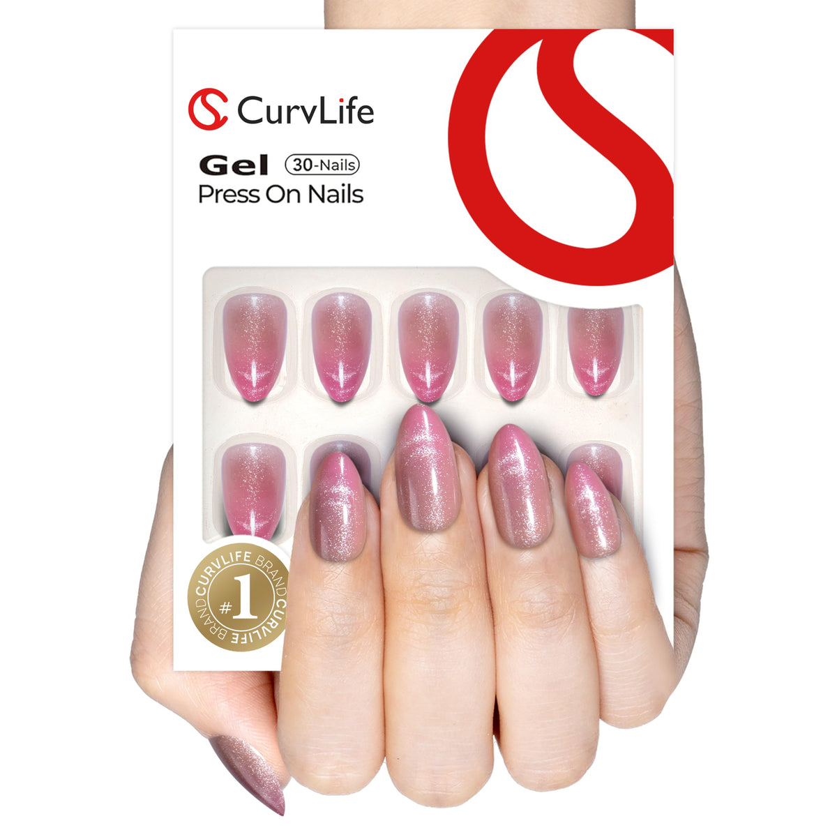 CurvLife Long French Tip Press On Nails, Pearl Rhinestones, Soft Gel