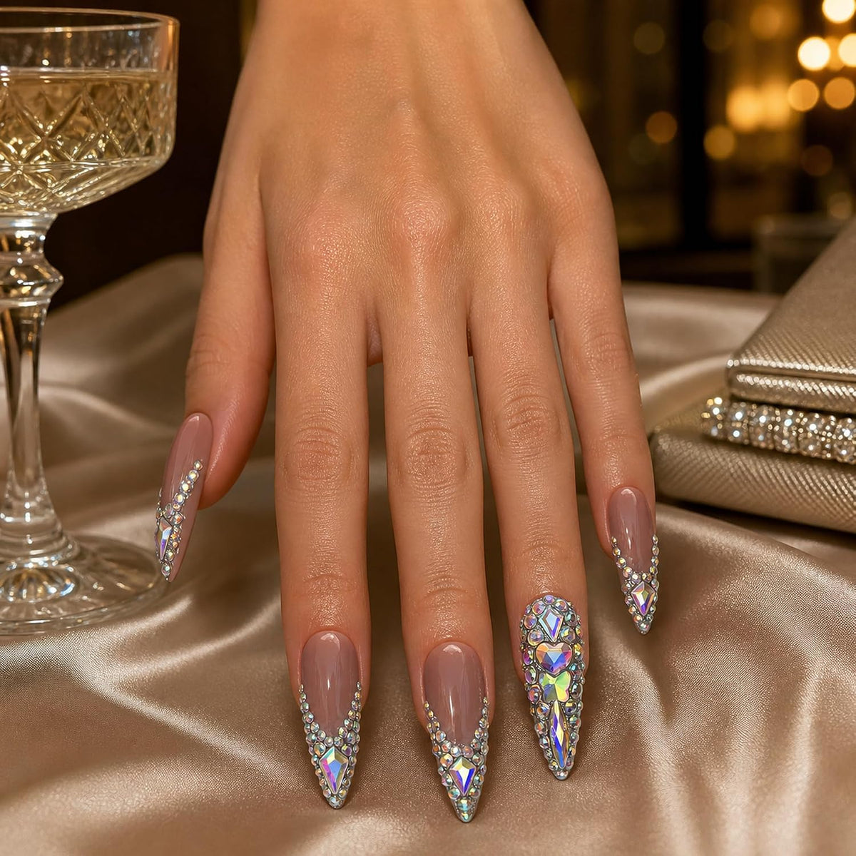 Luxury Handmade Nude Stiletto Press on Nails Long French Tip Nails