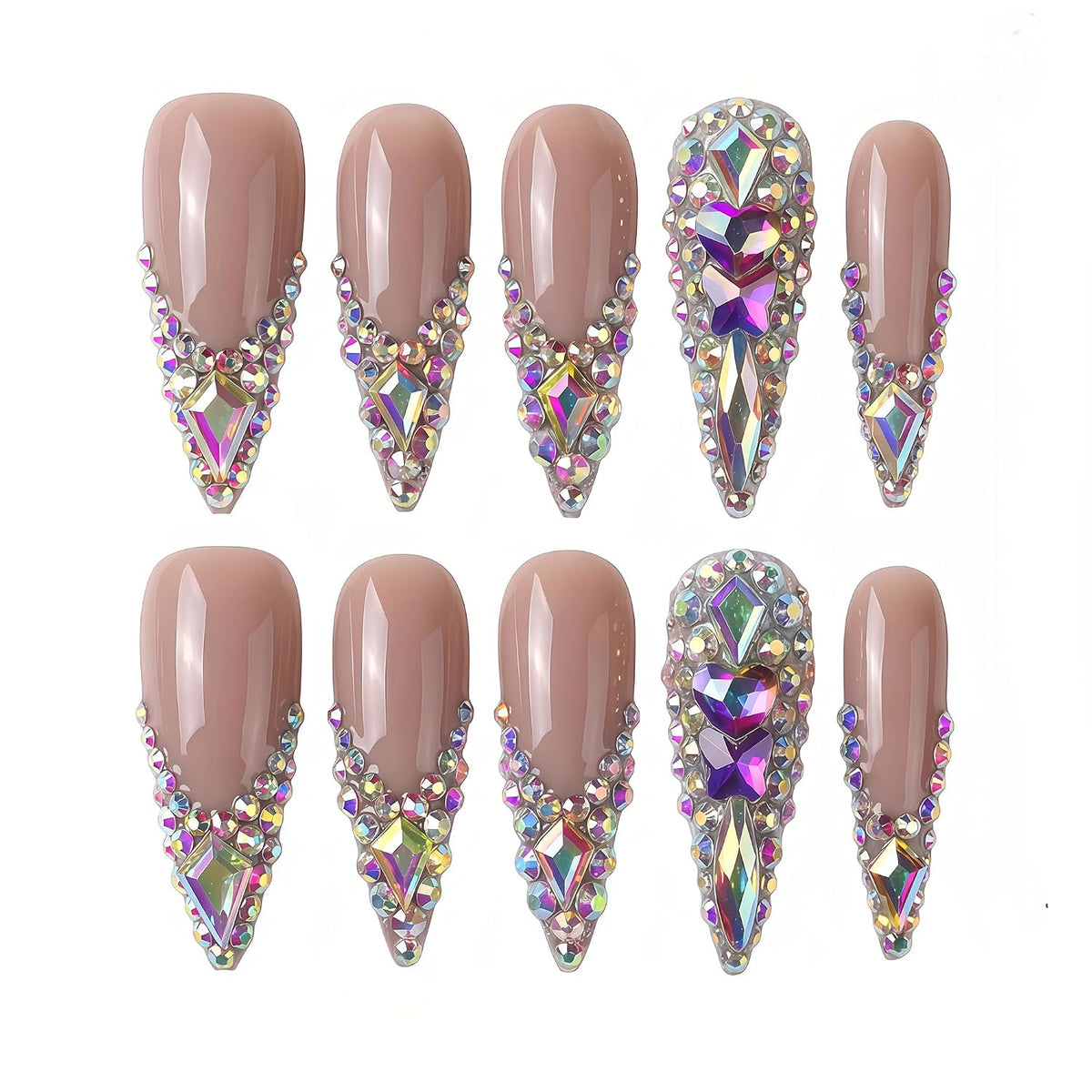 Luxury Handmade Nude Stiletto Press on Nails Long French Tip Nails