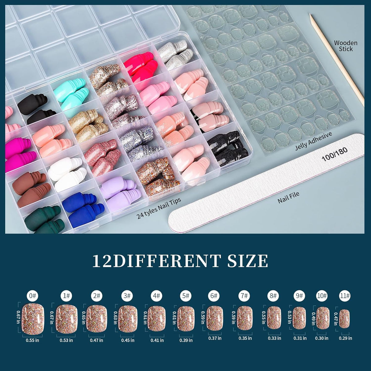 FANDAMEI Press on Nails, 24 Colors 576PCS Press on Nails Short Square Matte Glossy. Glitter Nails Short Round. Natural Fit Lightweight Fake Nails Natural for Nail Art