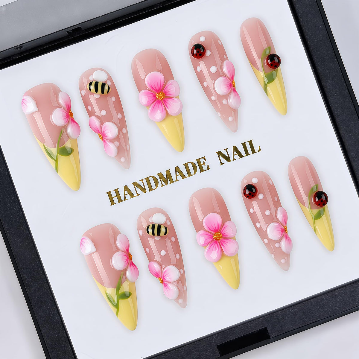 Luxury Handmade Nude Stiletto Press on Nails Long French Tip Nails