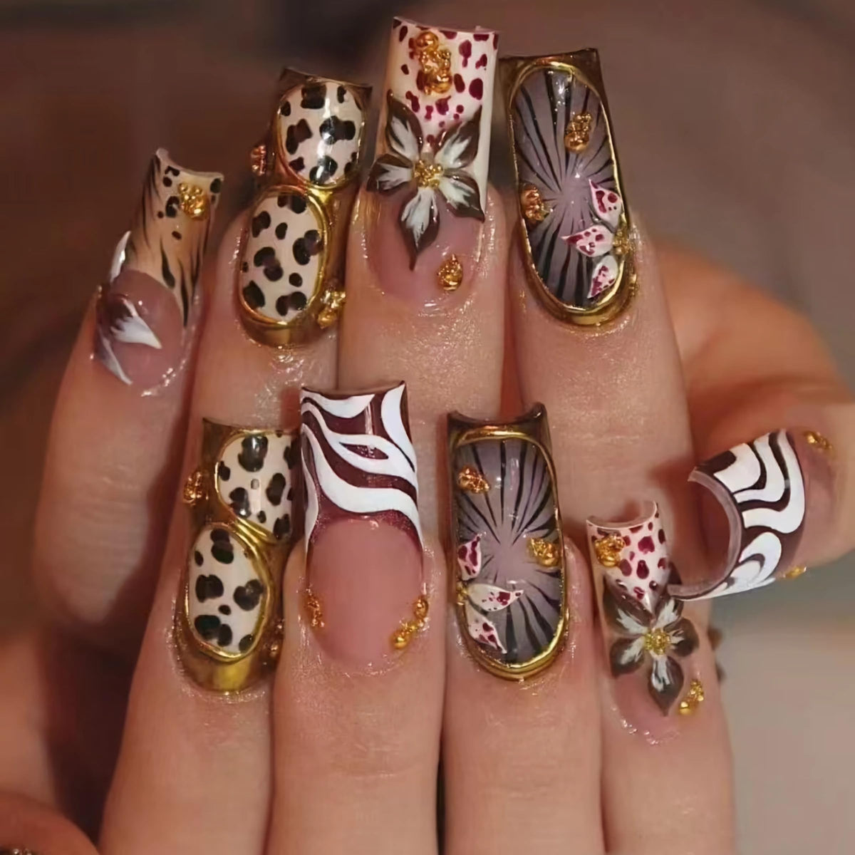 BABALAL Press on Nails, Extra Long Square Fake Nails, Gold Chrome French Tip, Luxury Rhinestone & Star Charm Design, Bling Shiny Reusable Glue on Nails 24Pcs