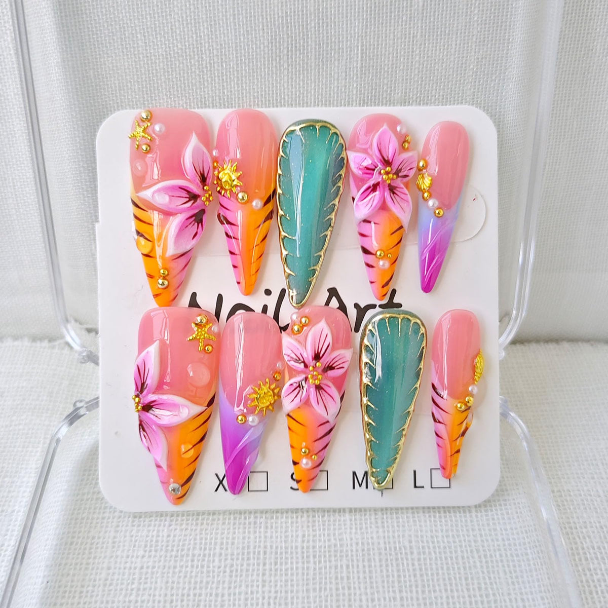 Press on Nails Long Stiletto Handmade French Yellow 10Pcs (Size M)