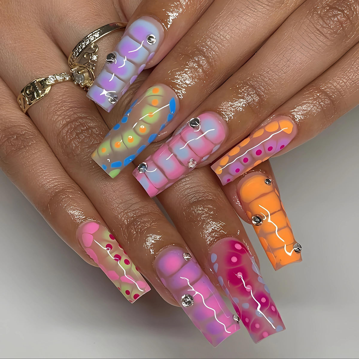 BABALAL Long Stiletto Press on Nails Metallic Gold Chrome Fake Nails