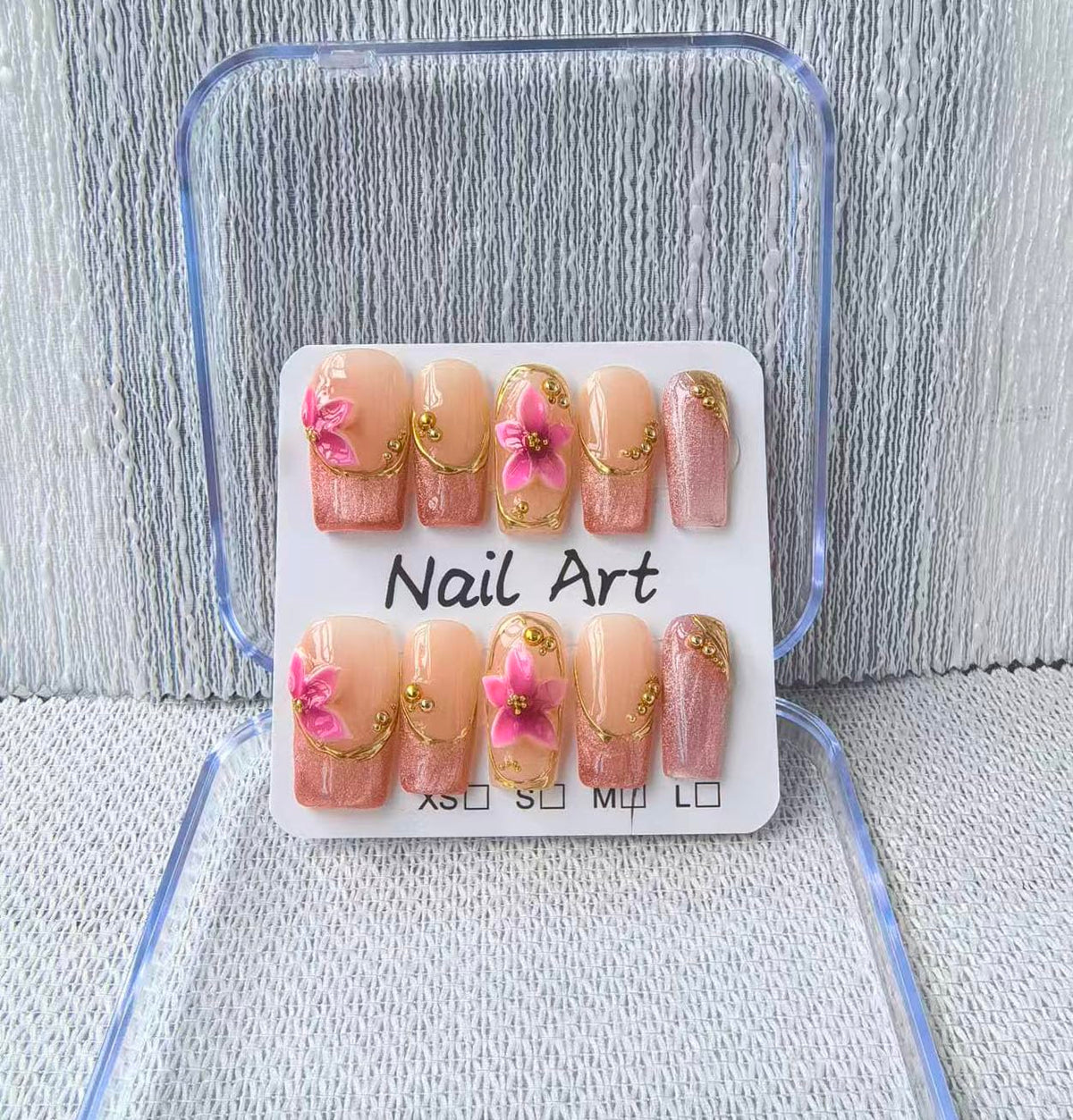 Handmade Press on Nails Medium Square Fake Nails Green Ombre French Tip with 3D Flower Designs luxury Rhinestones Glossy Cute Acrylic Nails for Women 10pcs (Size M）