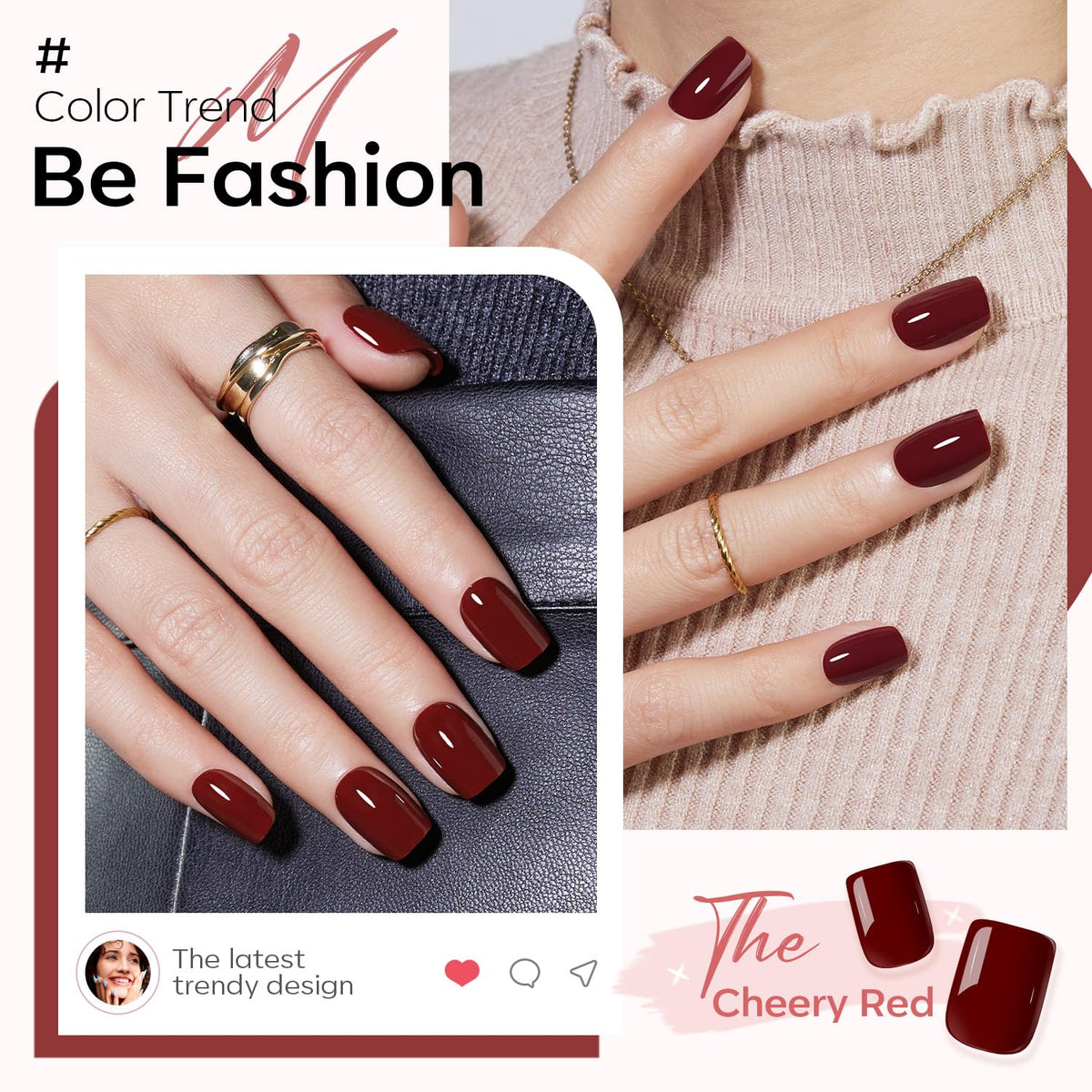 Modelones Burgundy Press on Nails Short Square, Dark Red Fall Fake Nails