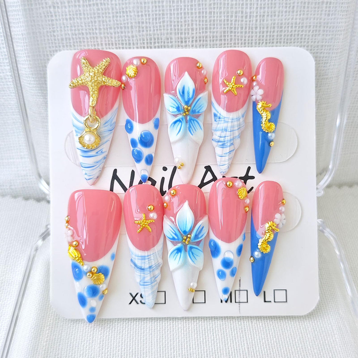 Press on Nails Long Stiletto Handmade French Yellow 10Pcs (Size M)