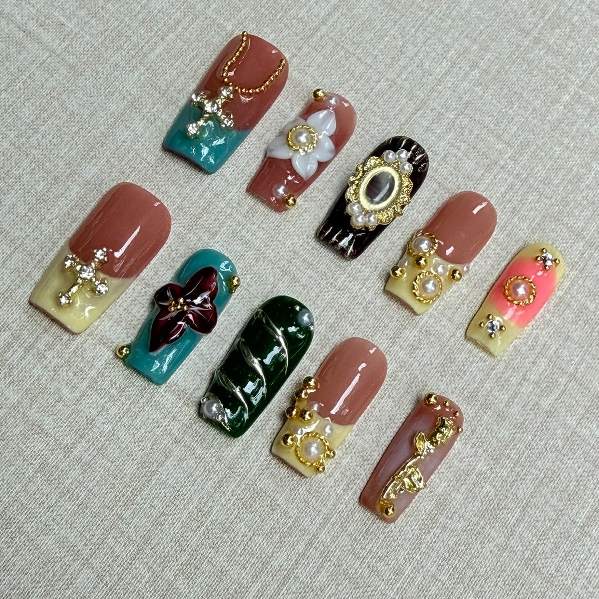 Nude Gradient Long Square Handmade French Tip Press On Nails