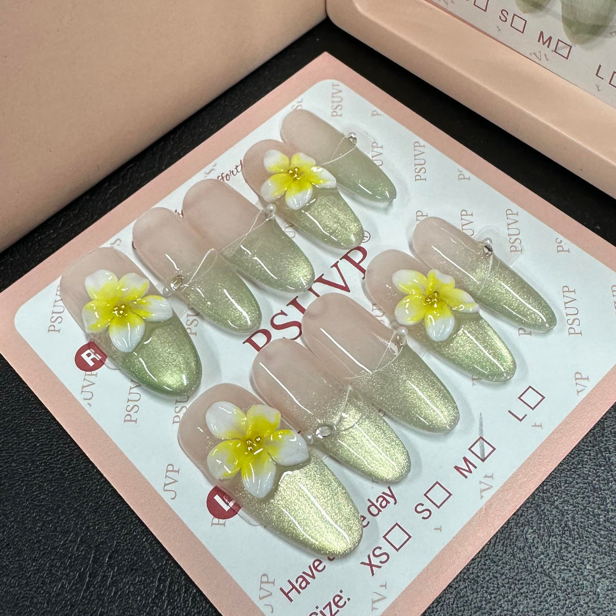 10Pcs Handmade Press On Nails 3D White Floral Luxury Diamond Coffin M