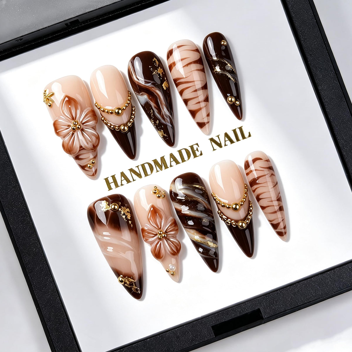 Luxury Handmade Nude Stiletto Press on Nails Long French Tip Nails