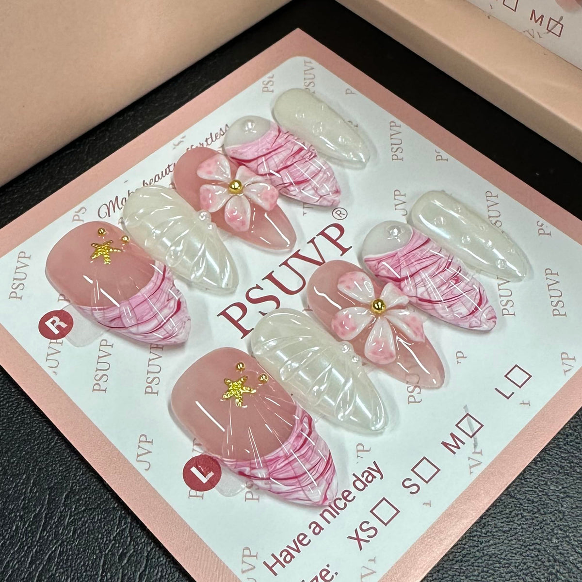 10Pcs Handmade Press On Nails 3D White Floral Luxury Diamond Coffin M
