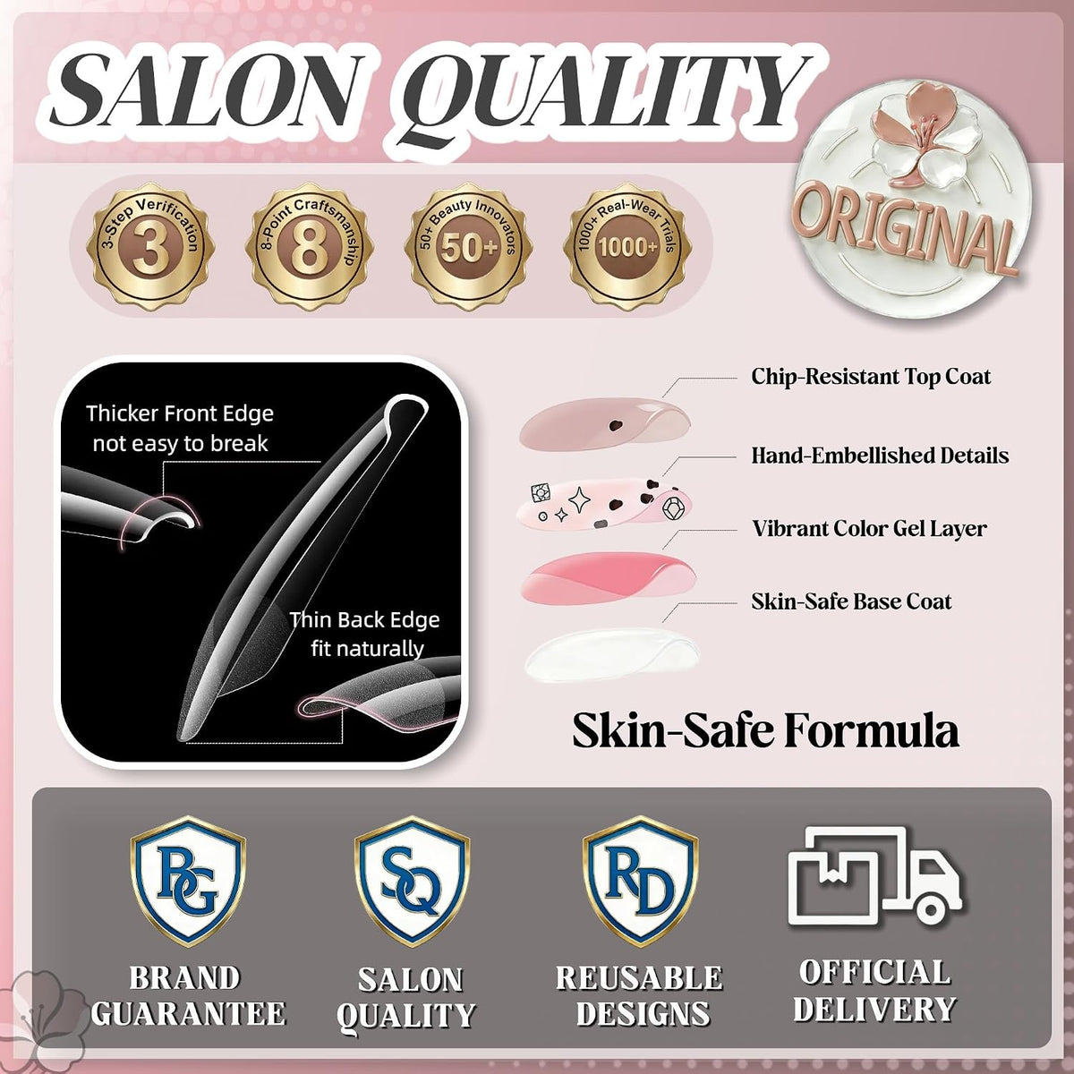 Glossy Nude Gold French Tip Press On Nails Short Almond, 30 PCS