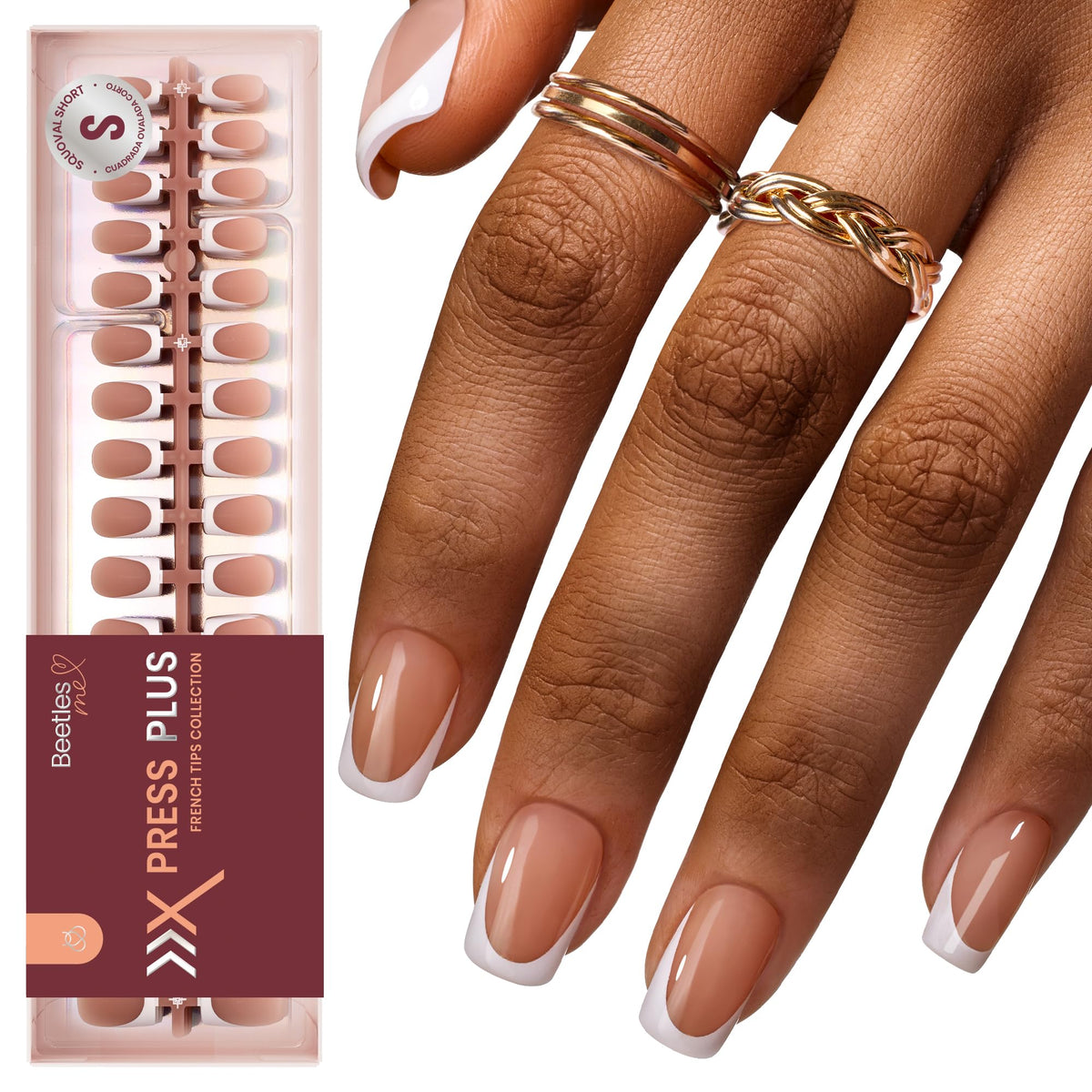 Beetles French Tips Press On Nails - Short Square 150 Pcs