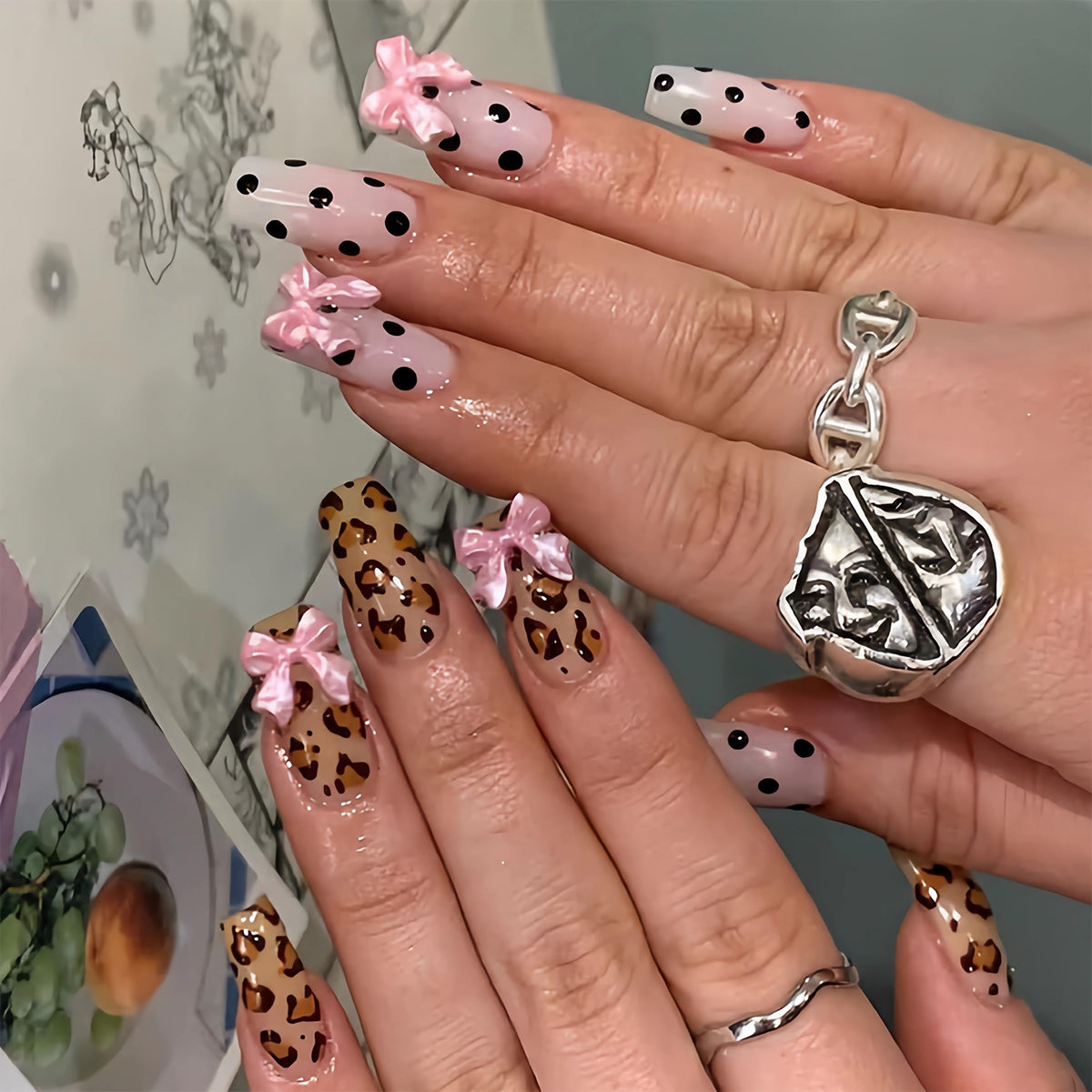 BABALAL Press on False Nails Long Square Fake Nails Black and Gold Chrome Gothic Glue on Cross Charm Luxury 3d Design French Tip Acrylic 24Pcs Y2k Handmade Custom Full Cover Gel Nails