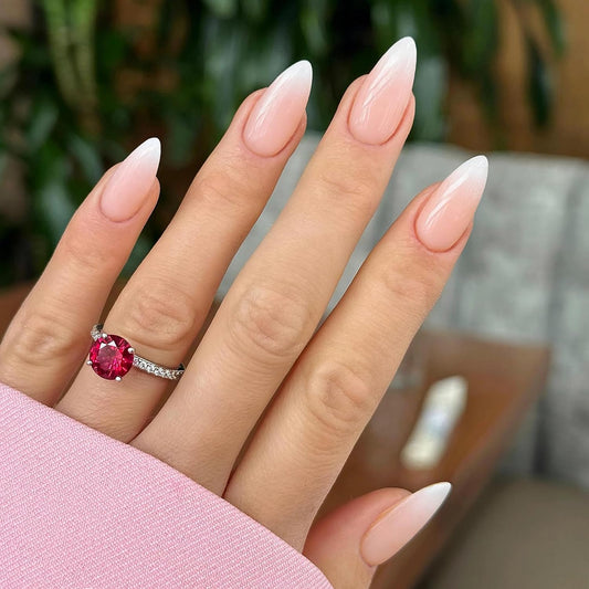 Qsnidy Press on Nails Almond, Ombre Nude to White, Glossy Fake Nails