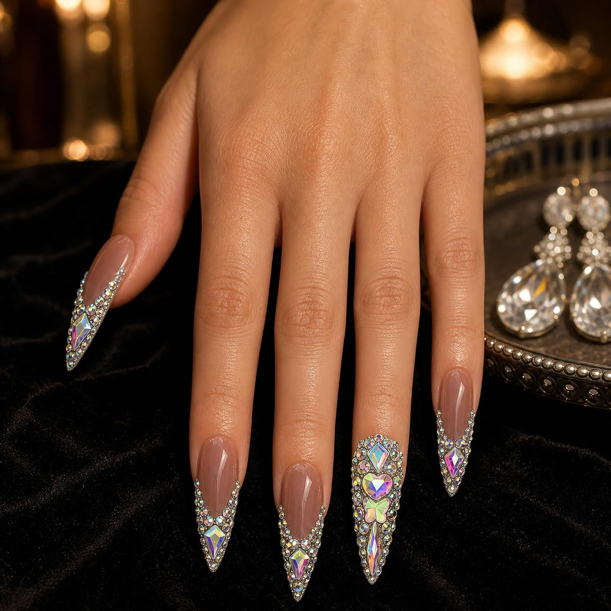 Luxury Handmade Nude Stiletto Press on Nails Long French Tip Nails