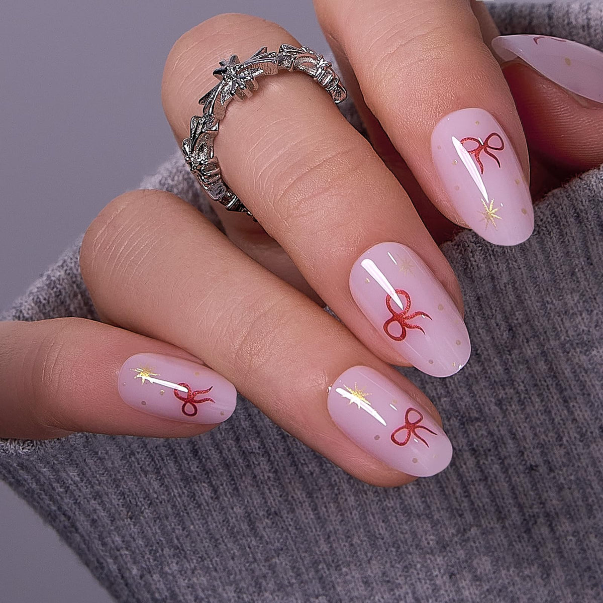CurvLife Long French Tip Press On Nails, Pearl Rhinestones, Soft Gel