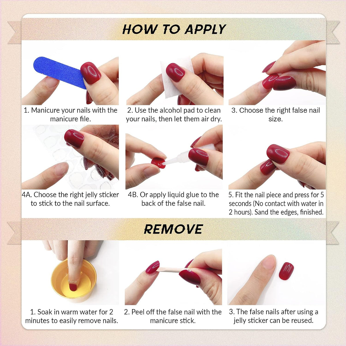 Qsnidy Press on Nails Almond, Ombre Nude to White, Glossy Fake Nails