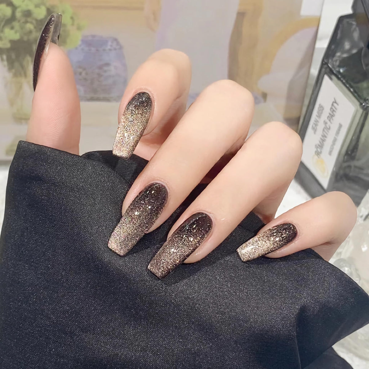 BABALAL Press on Nails, Extra Long Square Fake Nails, Gold Chrome French Tip, Luxury Rhinestone & Star Charm Design, Bling Shiny Reusable Glue on Nails 24Pcs
