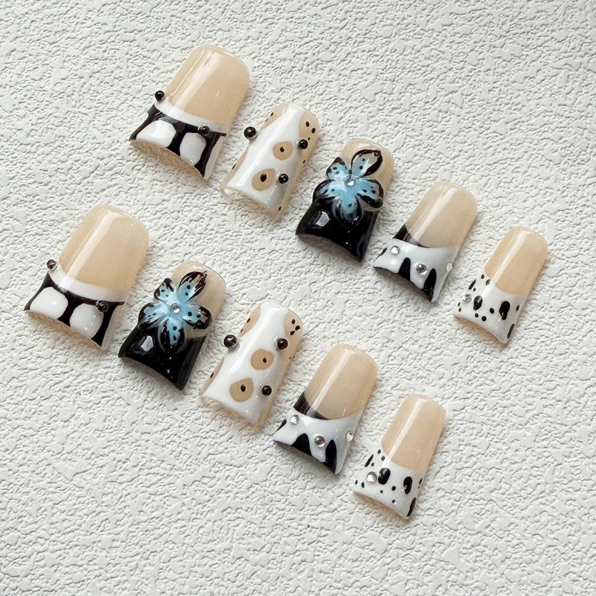 Nude Gradient Long Square Handmade French Tip Press On Nails
