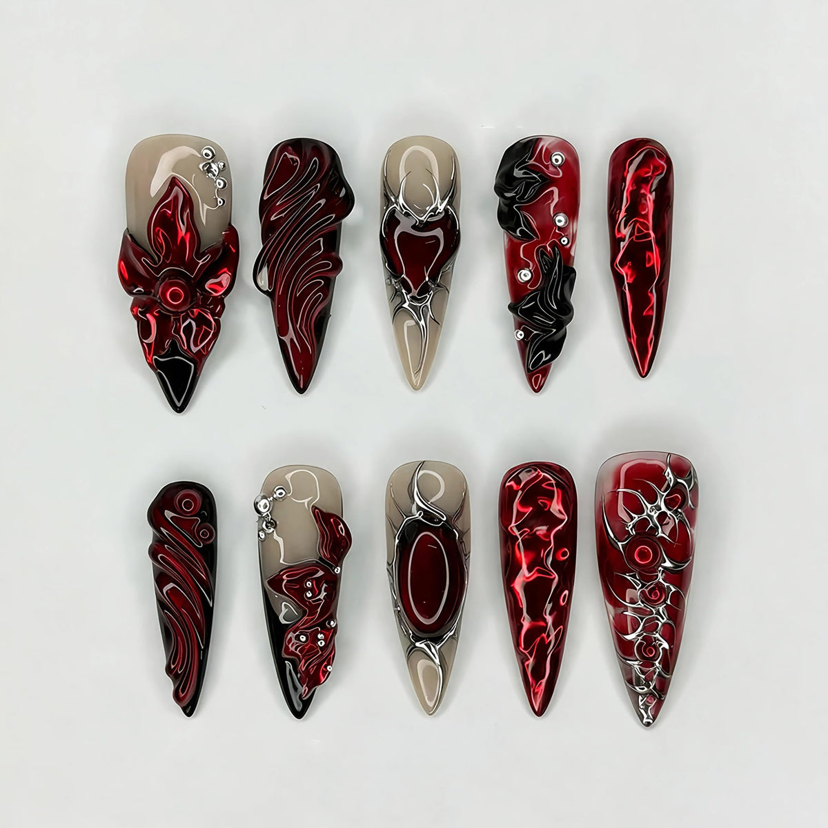 BABALAL Press On Nails Extra Long Stiletto Fake Nails Amber Tortoise Leopard Print 3D Metal Gold Swirl with Rhinestone Vintage Y2K Fall Luxury Glue On Nails