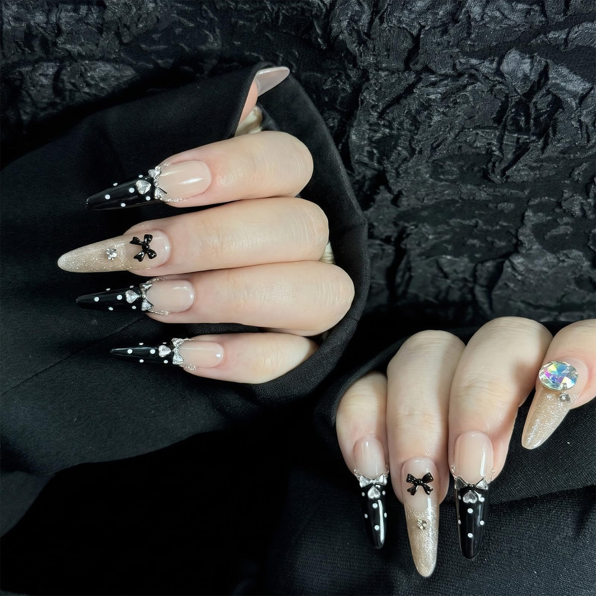 SINHOT Luxury Press on Nails - Long Coffin Fake Nails 3D Handmade Cute Pink Reusable False Nails with Rhinestone Designs,DIY Artificial Nail Art, 24pcs