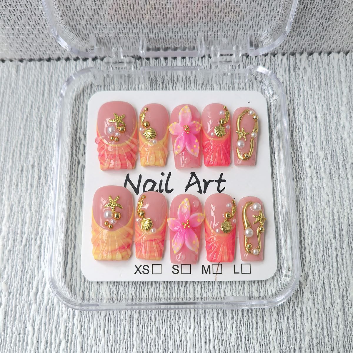 Handmade Press on Nails Medium Square Fake Nails Green Ombre French Tip with 3D Flower Designs luxury Rhinestones Glossy Cute Acrylic Nails for Women 10pcs (Size M）