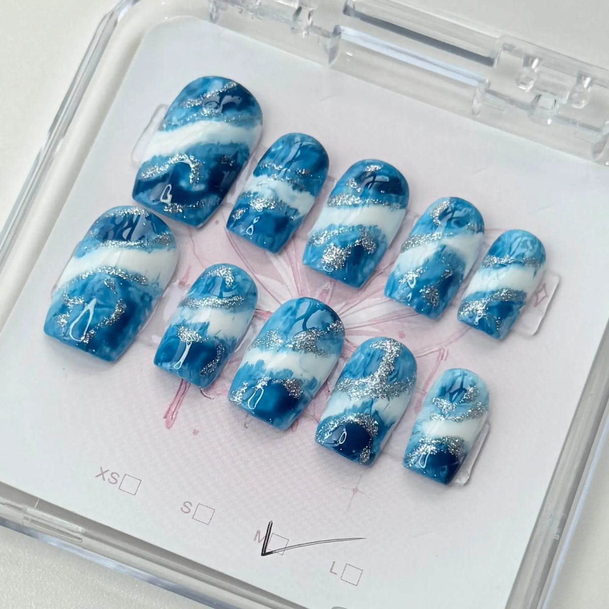 10Pcs Handmade Press On Nails Reusable Medium Handmade Acrylic Press Nails New Summer Collection, Cute Elegant Luxury Cat Eye Design, Ocean Inspired, High Quality Soft Sophisticated Look for Women Nail Art