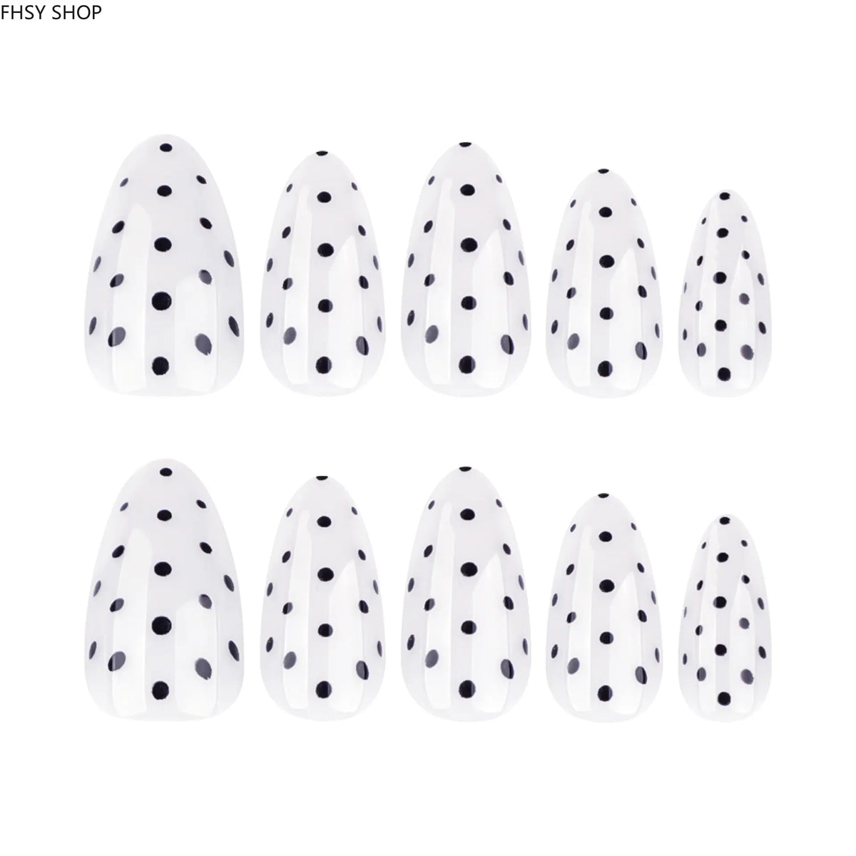 Women's 24pc Almond Shape Press-On Nails, Black & White Polka Dot Simple Design, Reusable Manicure Kit with Pre-Applied Gel Finish for Easy, Everyday Wear, Easy Wear,sohochic