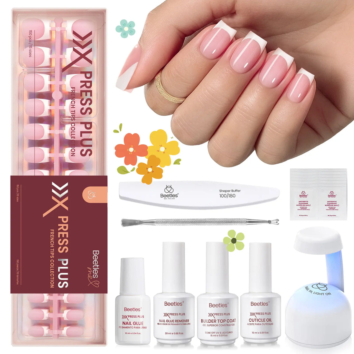 Beetles X Press Plus Press On Nails Tips, French Tip  Square/Squoval/Almond -No File Need DIY Manicure for Nail Extension Gifts for Women thick  press  nails acrylic #Summervibes