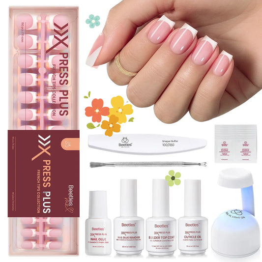 Beetles X Press Plus Press On Nails Tips, French Tip  Square/Squoval/Almond -No File Need DIY Manicure for Nail Extension Gifts for Women thick  press  nails acrylic #Summervibes