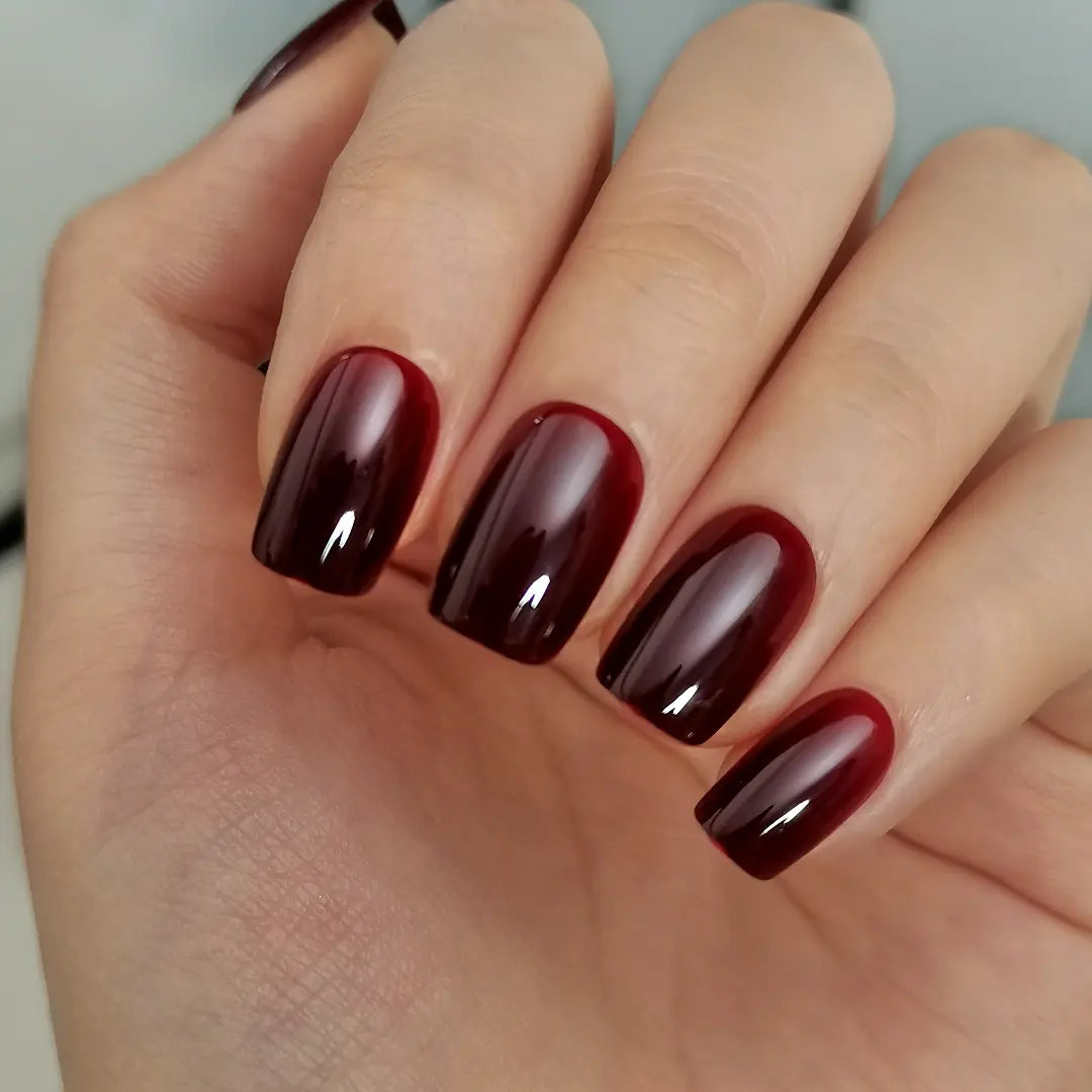CurvLife Wine Red Press On Nails | 30Pcs | Short Square Fake Nails | Summervibes | Glossy Solid Color Finish | Easy Apply, Comfortable & Durable | Daily, Business & Elegant Nail Art