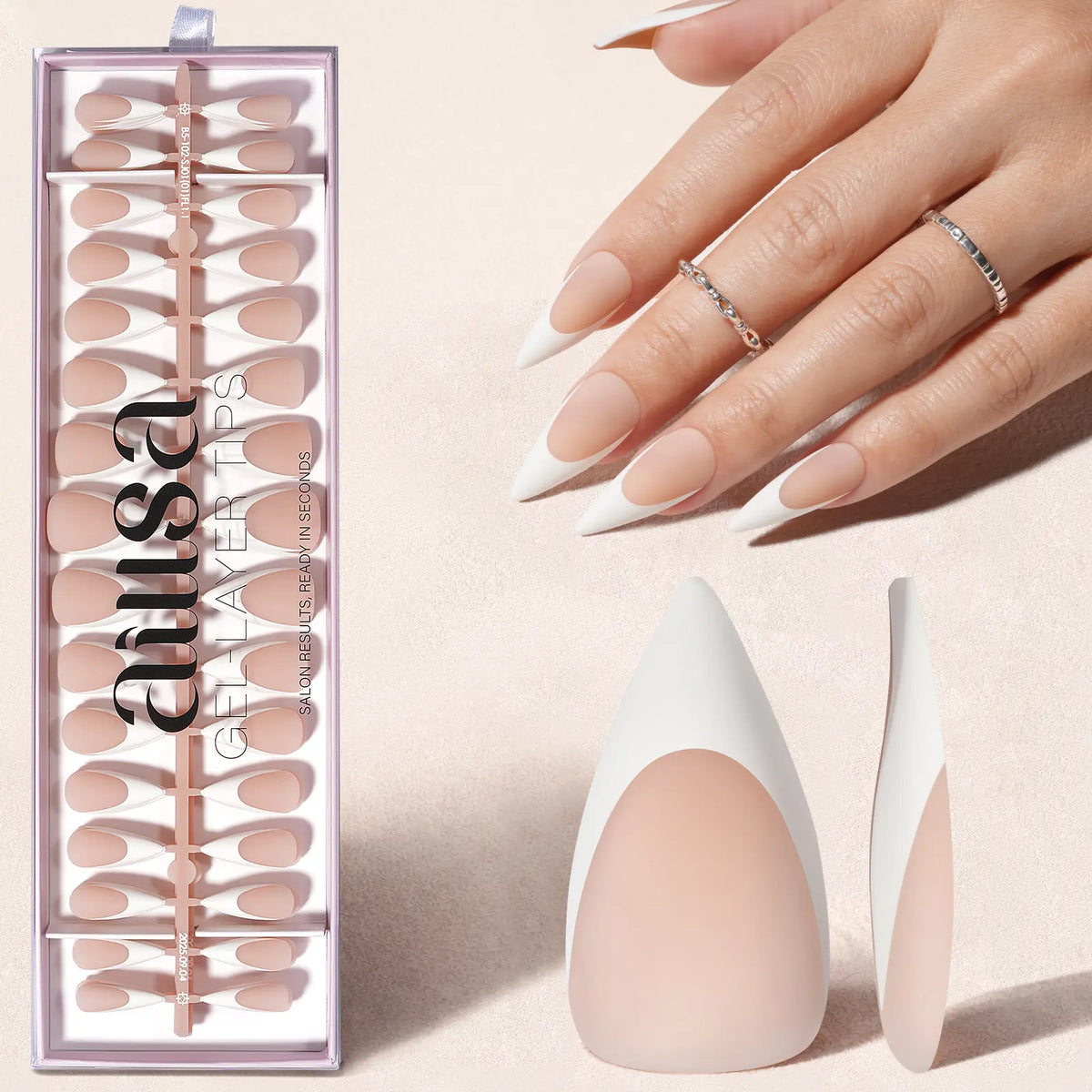 Aillsa Neutral Nude Base French Tip Press On Nails - Beauty Products with Glossy/Matte Finish, Ready-to-Wear/DIY, French Nail Art for Dates,Weddings, Natural Look Glam Accessory,sohochic