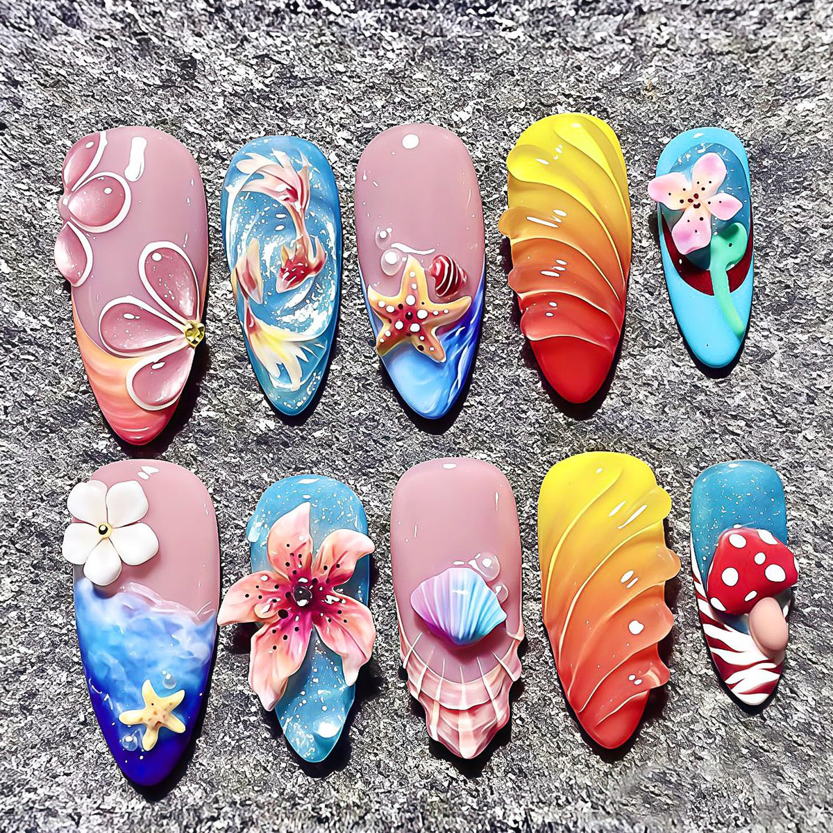 Press on Nails Medium Almond - 3D Gold Flower Vines with Rhinestone Fake Nails, Nude Pink Jelly Champagne Shimmer French Tip Bridal False Nails for Women, 30 Pcs